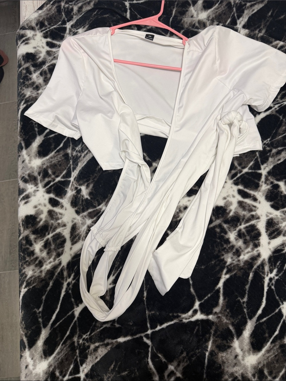 SHEIN White Wrap-Front Crop Top with Long Ties